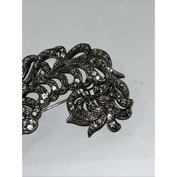 Vintage Kenneth J Lane KJL Diamanté Rhinestone Feather Plume Silver Tone Brooch - Picture 3 of 7